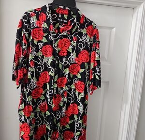 Reason Black Shirt with Red Rose and Green Leaf Print